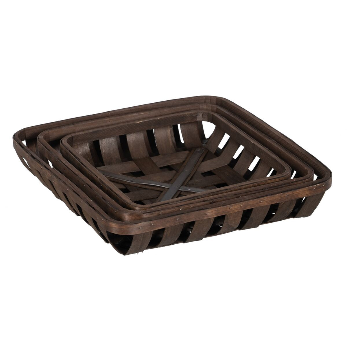 Set di Cestini Marrone Legno 52 x 52 x 11,5 cm (3 Unità)