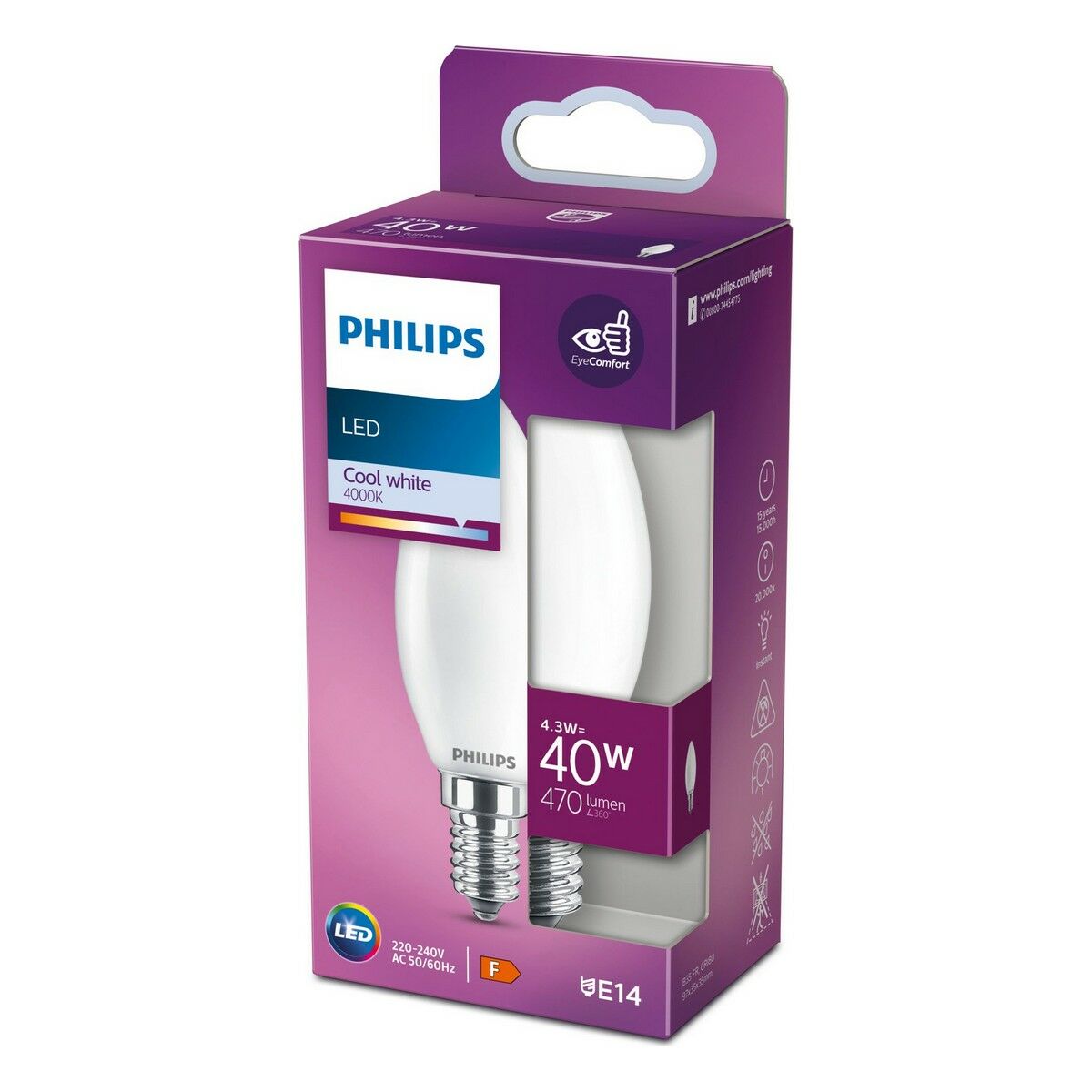 Lampadina LED Philips E14 470 lm 4,3 W (3,5 x 9,7 cm) (4000 K)