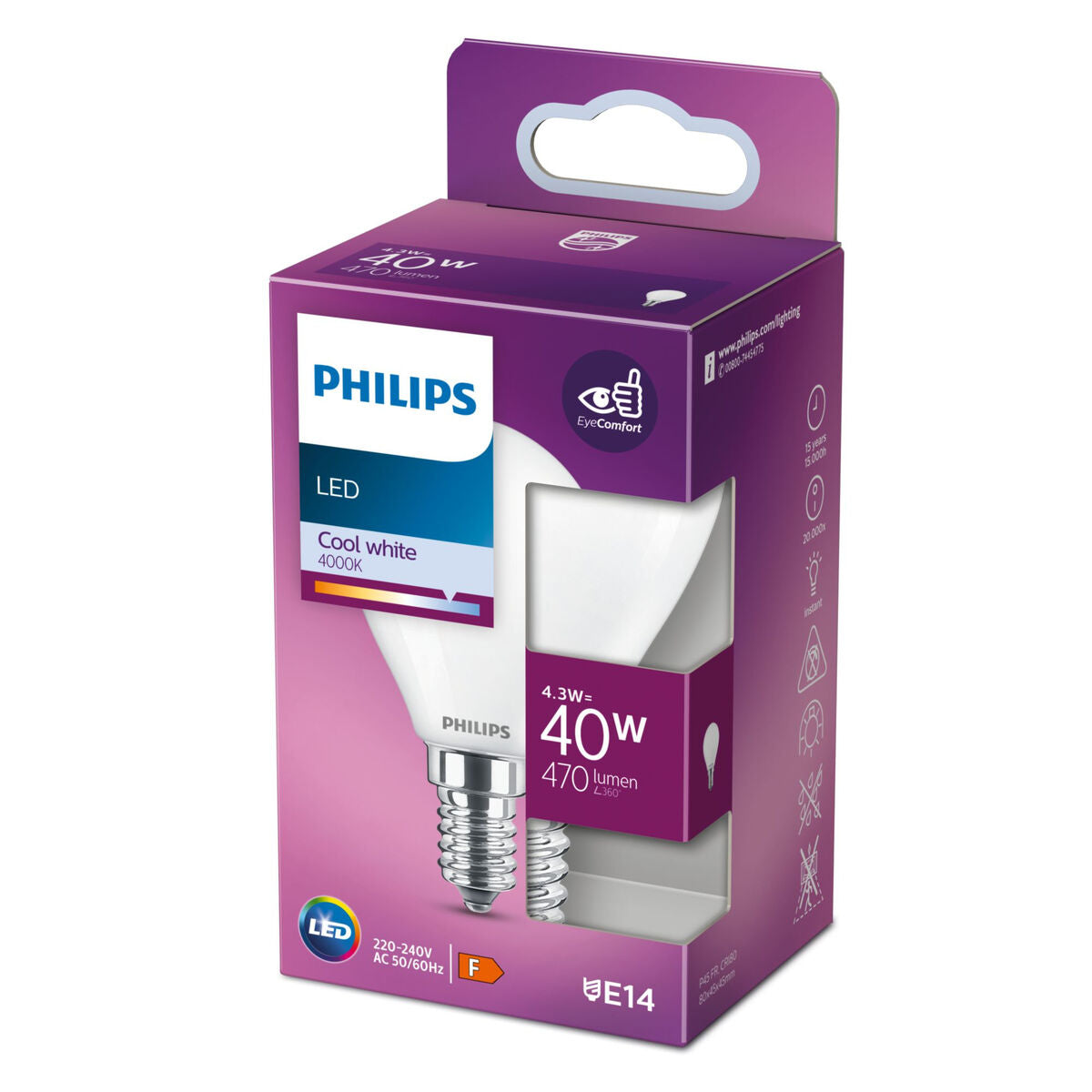 Lampadina LED Philips Vela y lustre E14 470 lm 4,3 W (4,5 x 8,2 cm) (4000 K)