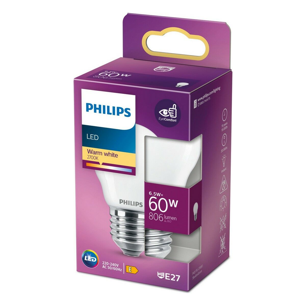 Lampadina LED Philips 8718699762858 E27 6,5 W 806 lm (4,5 x 7,8 cm) (2700 K)