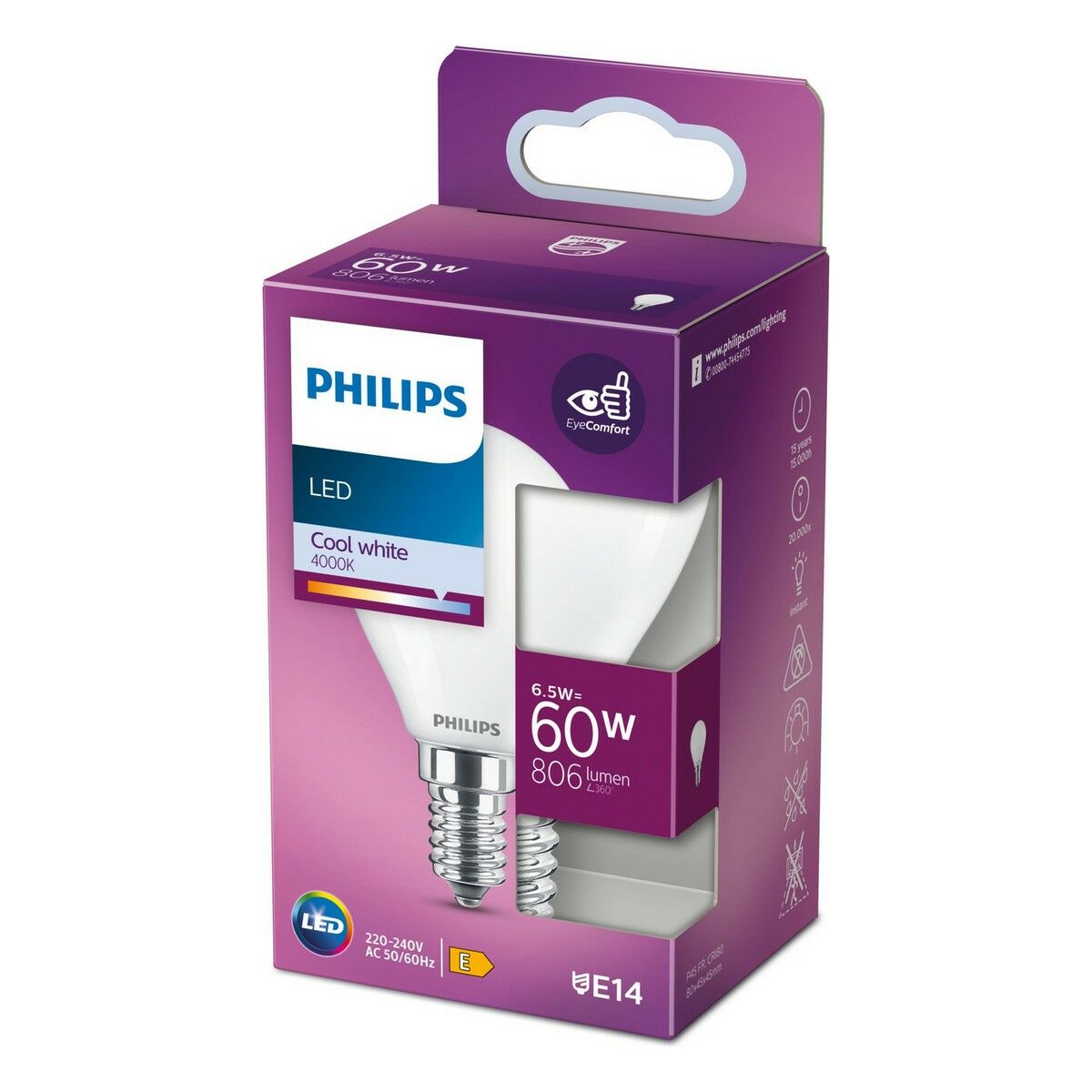 Lampadina LED Philips E14 6,5 W 806 lm (4000 K) (Ø 4,5 x 8 cm)