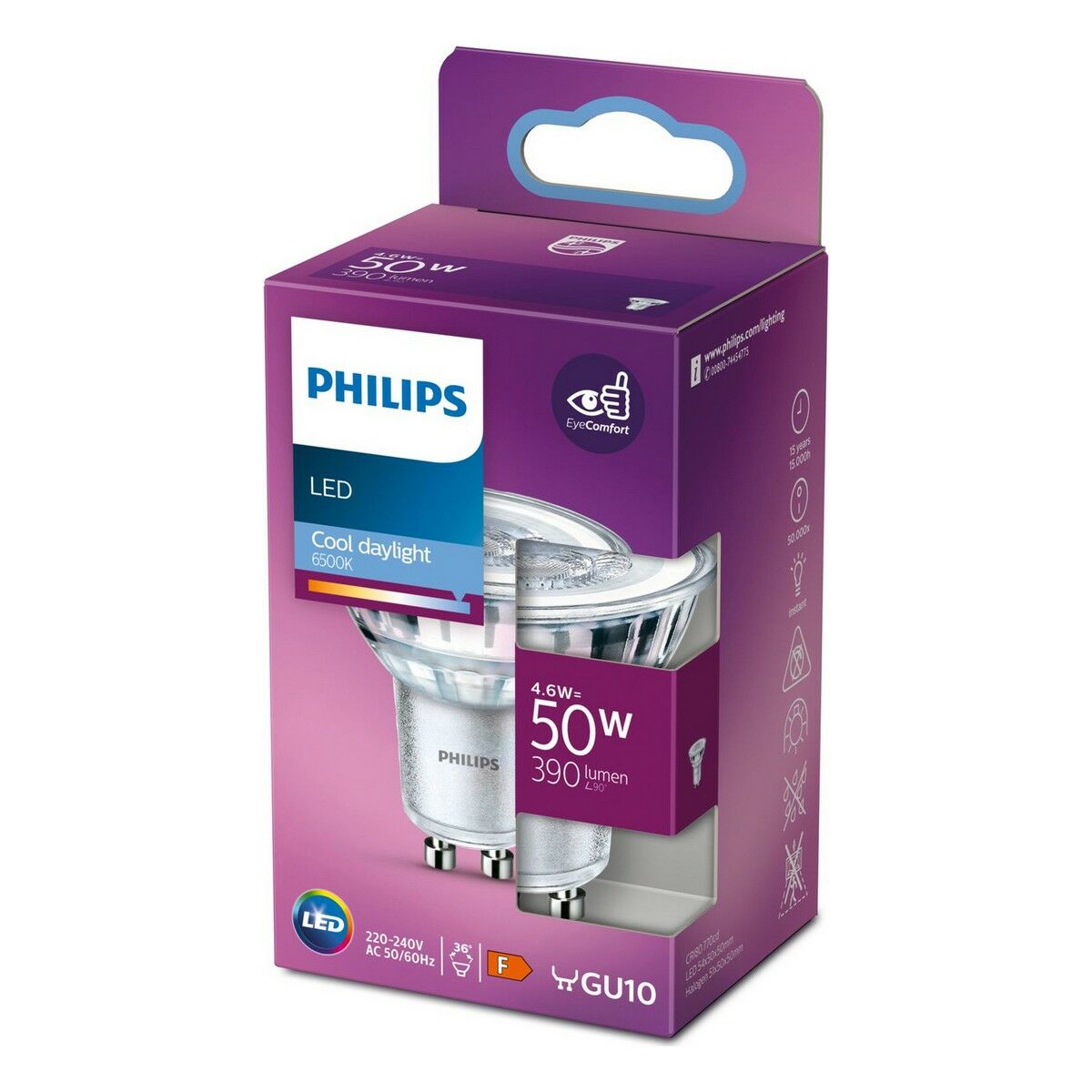 Lampadina LED Dicroica Philips Foco 4,6 W GU10 390 lm (6500 K)