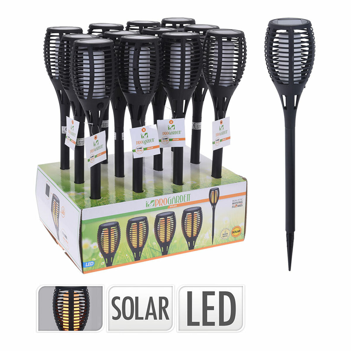 Lanterna da Giardino Progarden Solare Effetto fiamma Ø 10 x 58 cm Nero polipropilene