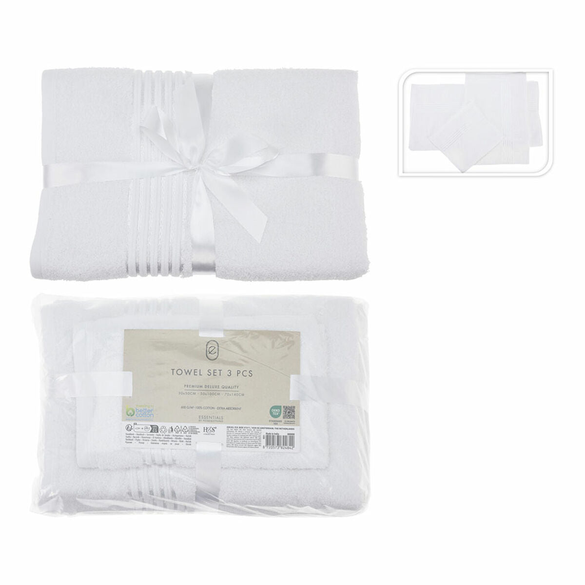 Set di asciugamani Essentials Bianco (3 Pezzi)