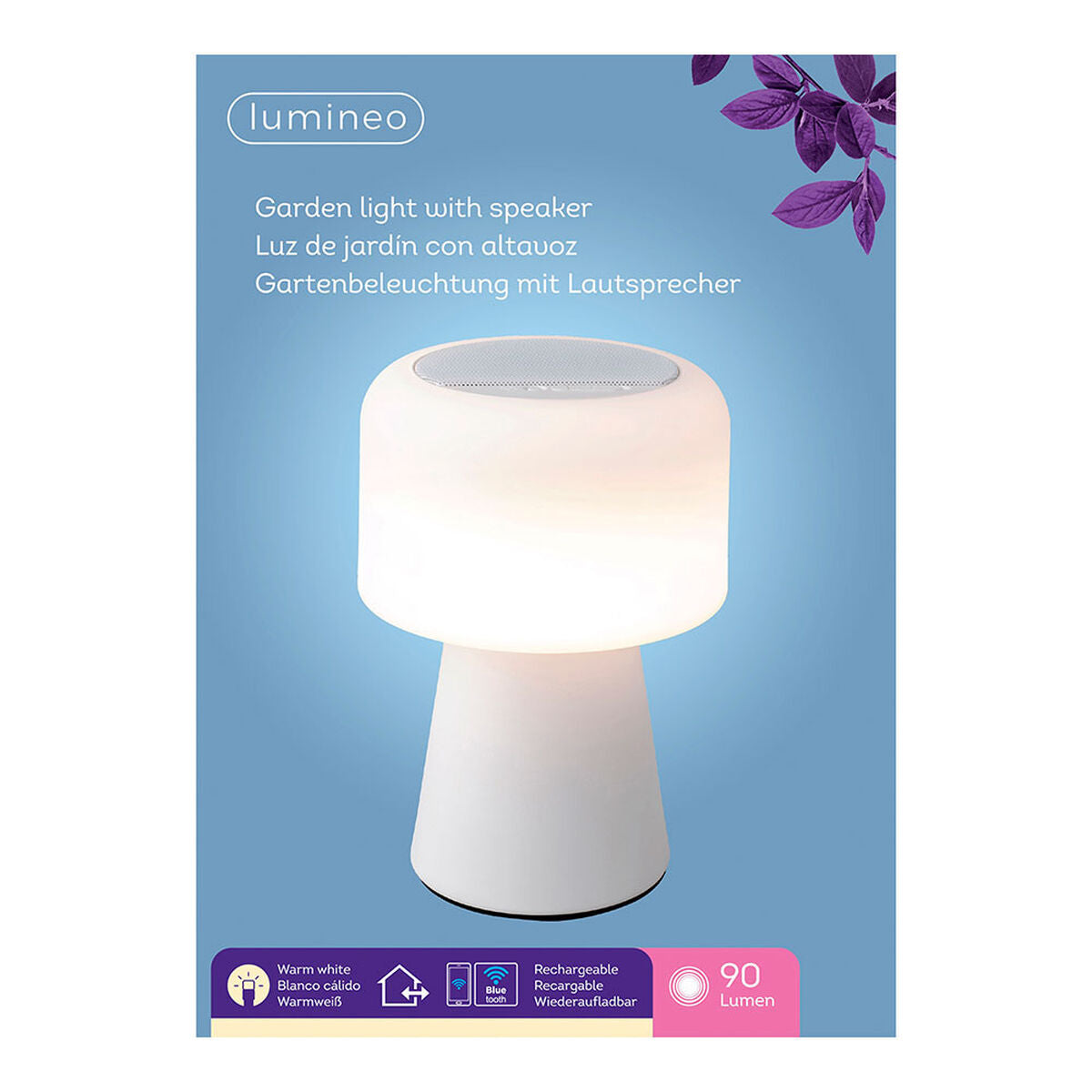 Lampada LED con altoparlante Bluetooth e caricabatterie senza fili Lumineo 894417 Bianco 22,5 cm Ricaricabile
