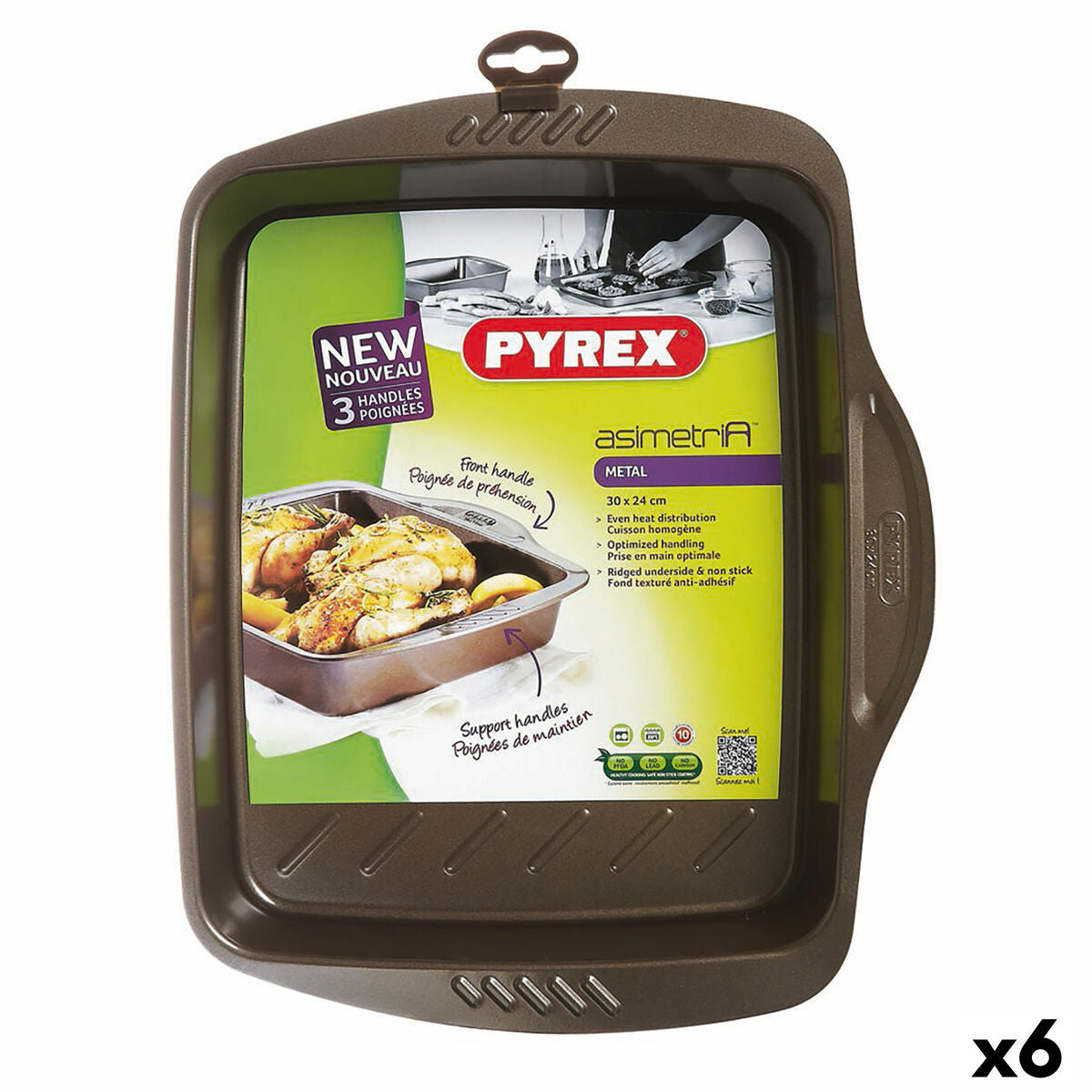 Pirofila da Forno Pyrex Asimetria Rettangolare Metallo 30 x 24 cm 6 Unità