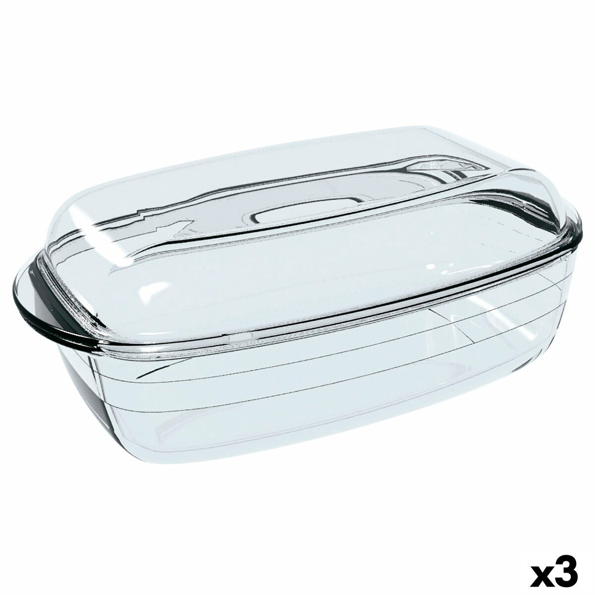 Teglia da Cucina Ô Cuisine Rettangolare Con coperchio 1,6 L 2,9 L Trasparente Vetro (3 Unità)