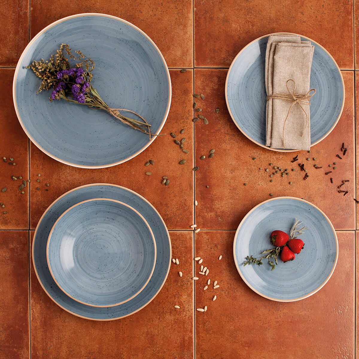 Piatto Piano Ariane Terra Triangolare Ceramica Azzurro (Ø 29 cm) (6 Unità)