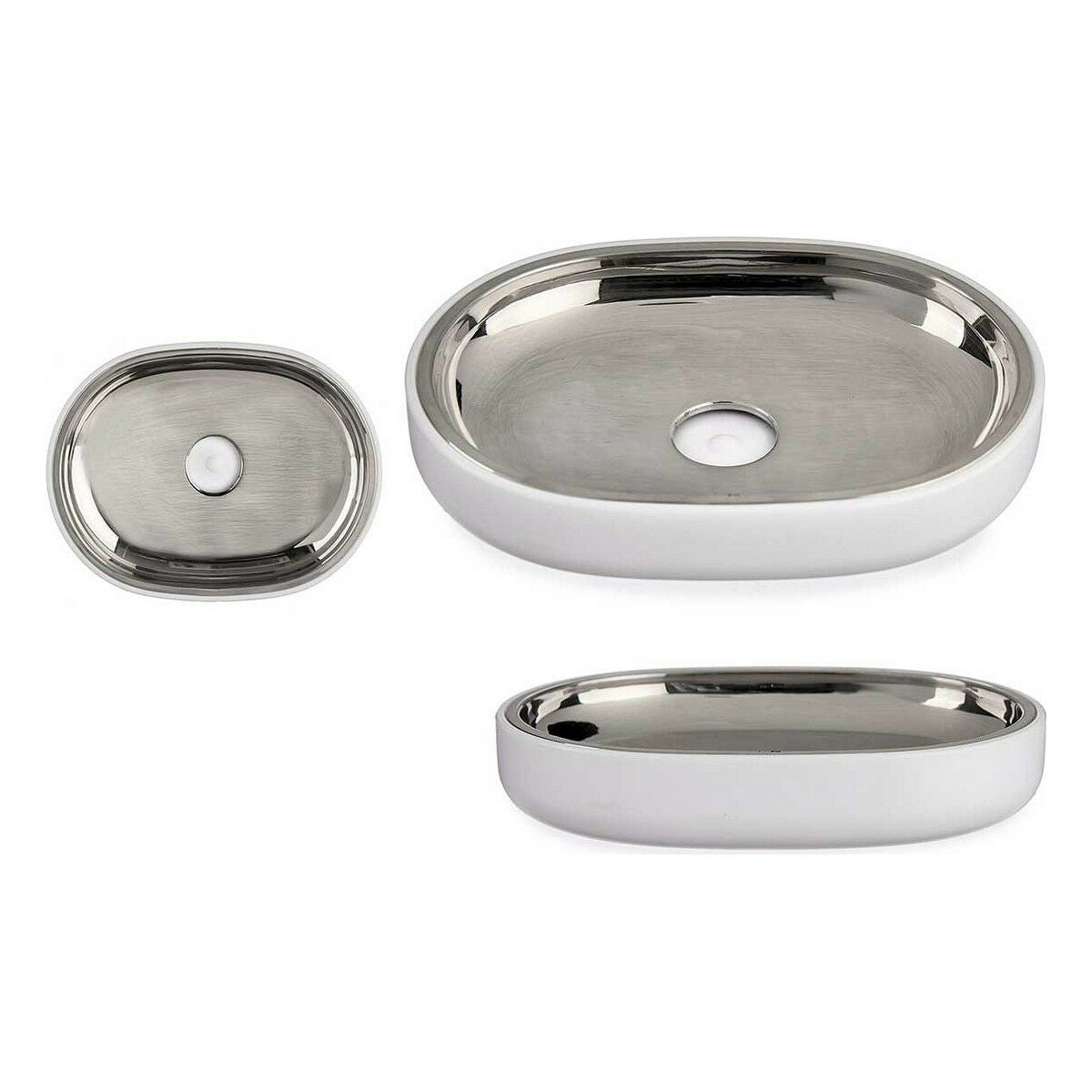 Portasapone Argentato Acciaio inossidabile Bianco Plastica 9,5 x 2,5 x 13 cm (6 Unità)
