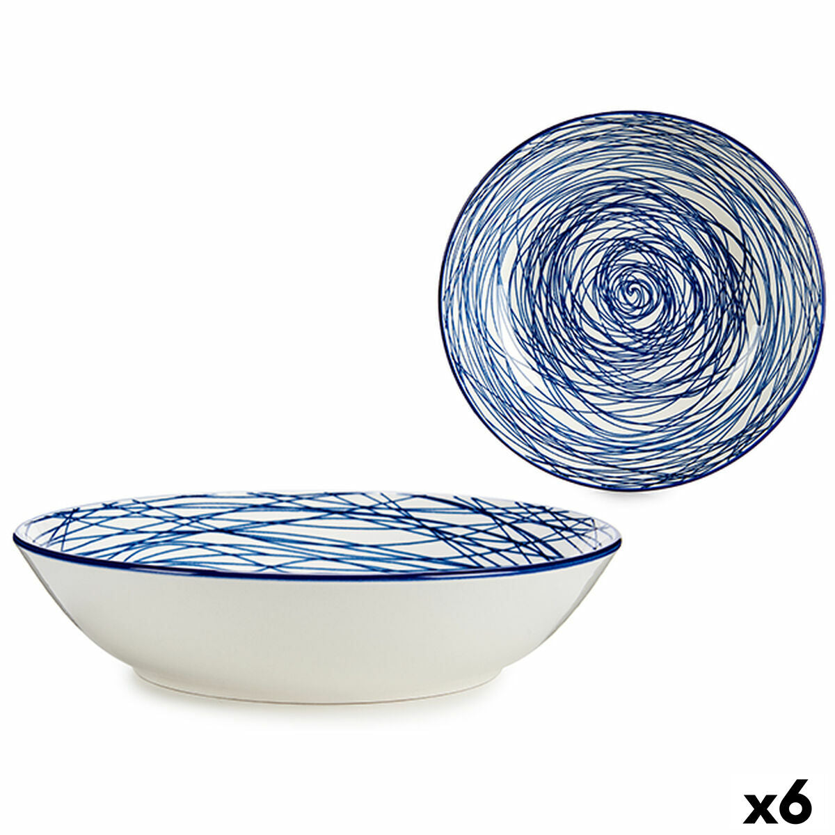 Piatto Fondo Righe Porcellana Azzurro Bianco 6 Unità (20 x 4,7 x 20 cm)