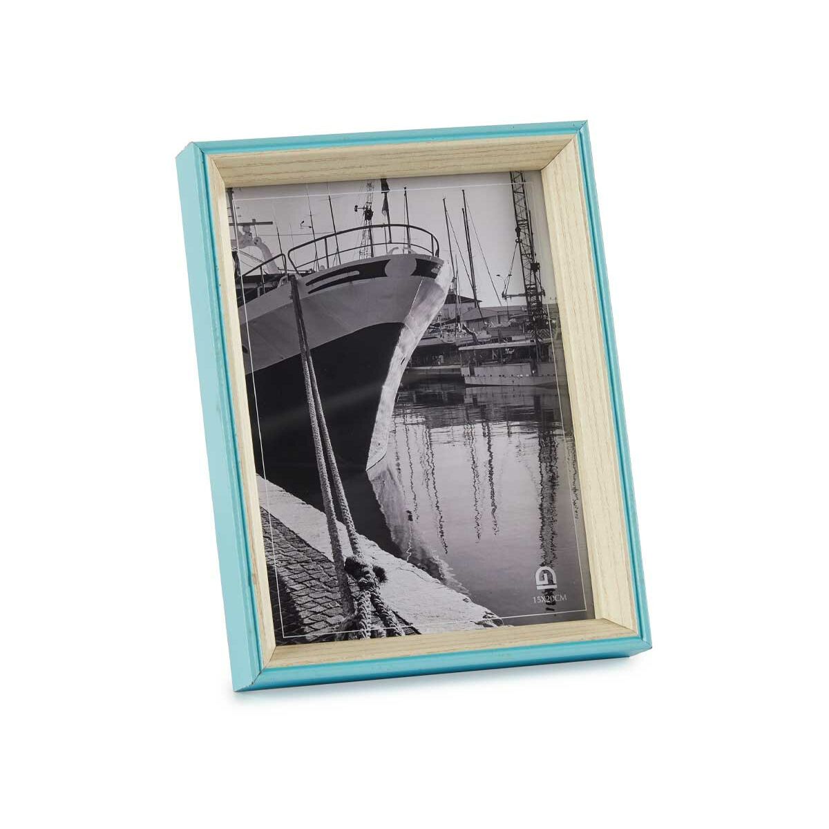 Cornice Portafoto Cristallo Azzurro Bianco Legno MDF (3 x 22 x 17 cm) (6 Unità)