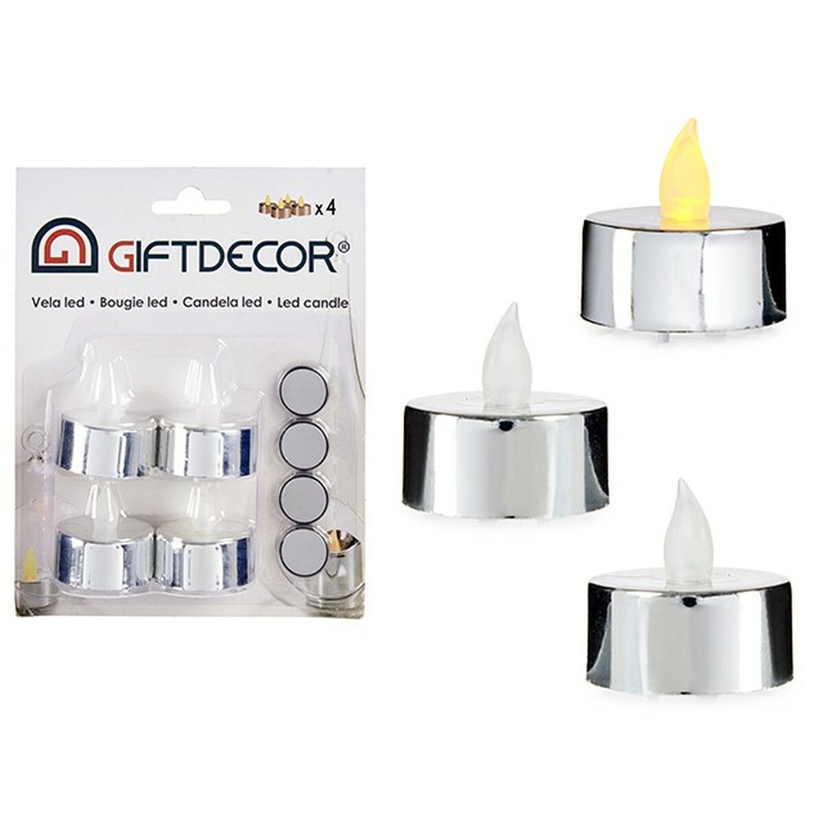 Set di Candele 4 x 4 x 3,7 cm Argentato (12 Unità)