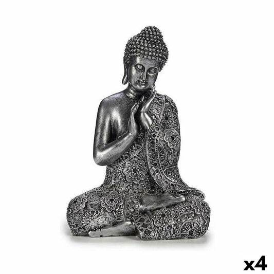 Statua Decorativa Buddha Seduto Argentato 22 x 33 x 18 cm (4 Unità)