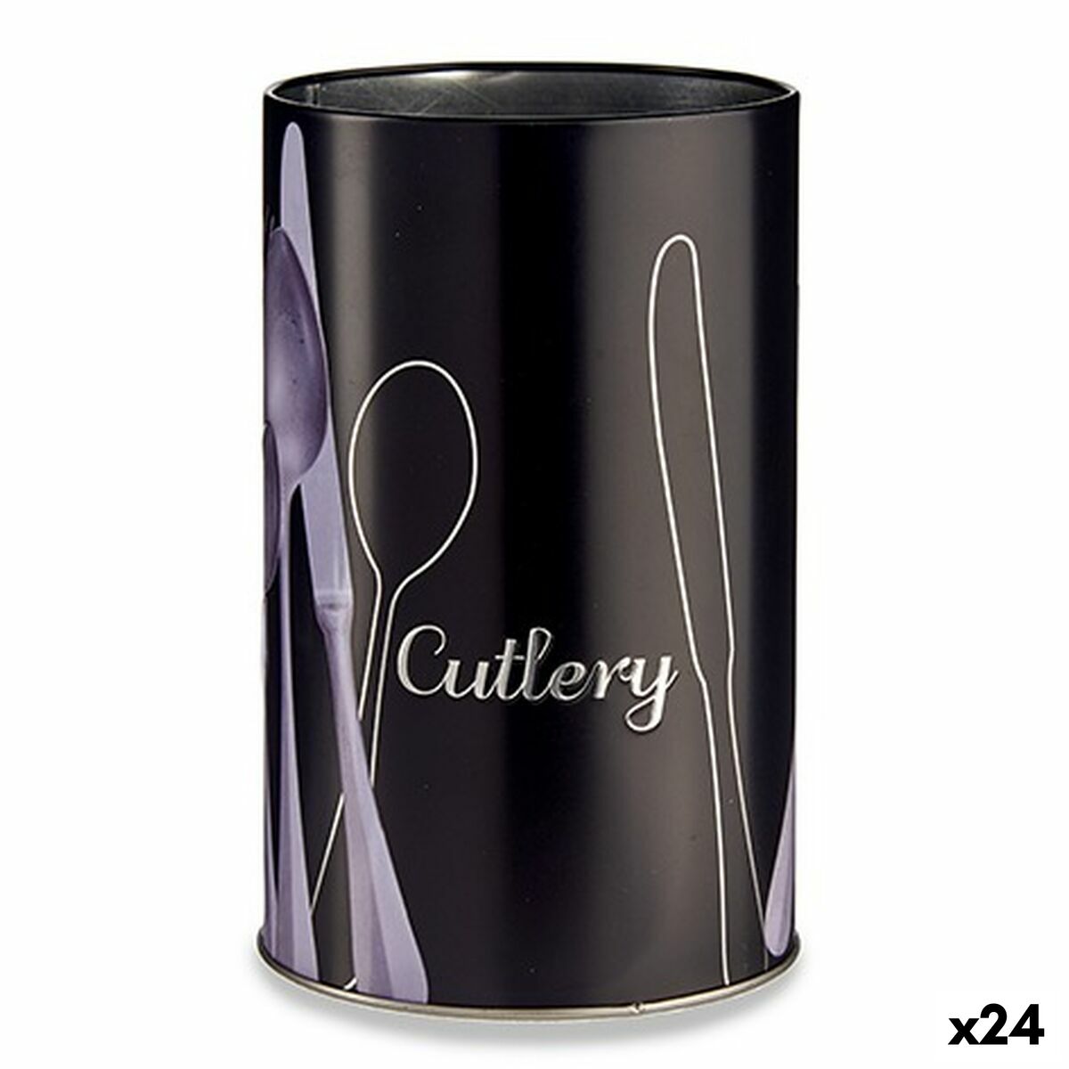 Barattolo Posate Nero Metallo 1 L (24 Unità)