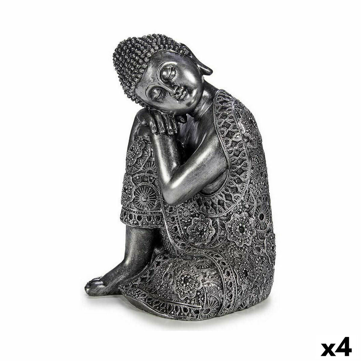 Statua Decorativa Buddha Seduto Argentato 20 x 30 x 20 cm (4 Unità)