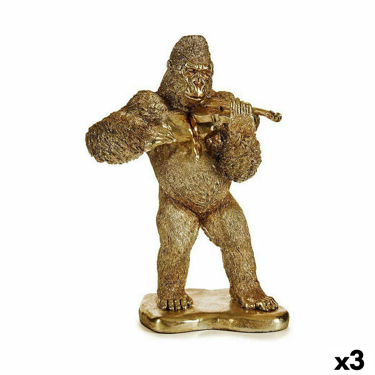 Statua Decorativa Gorilla Violino Dorato 16 x 40 x 30 cm (3 Unità)