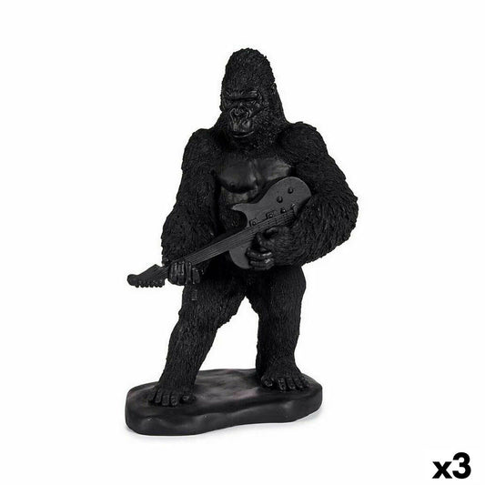 Statua Decorativa Gorilla Chitarre Nero 17,5 x 38 x 27 cm (3 Unità)