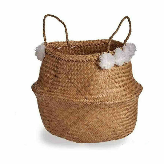 Cesta Decorativa Pompon Bianco Naturale Juncus 8 L 32 x 30 x 32 cm (8 Unità)