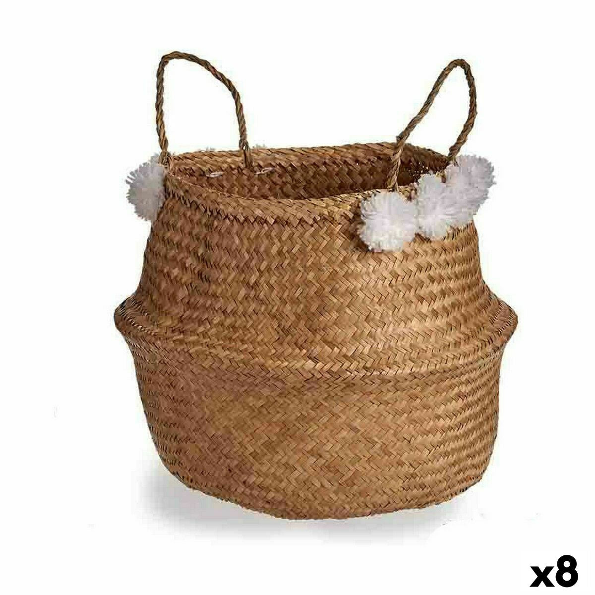 Cesta Decorativa Pompon Bianco Naturale Juncus 8 L 32 x 30 x 32 cm (8 Unità)