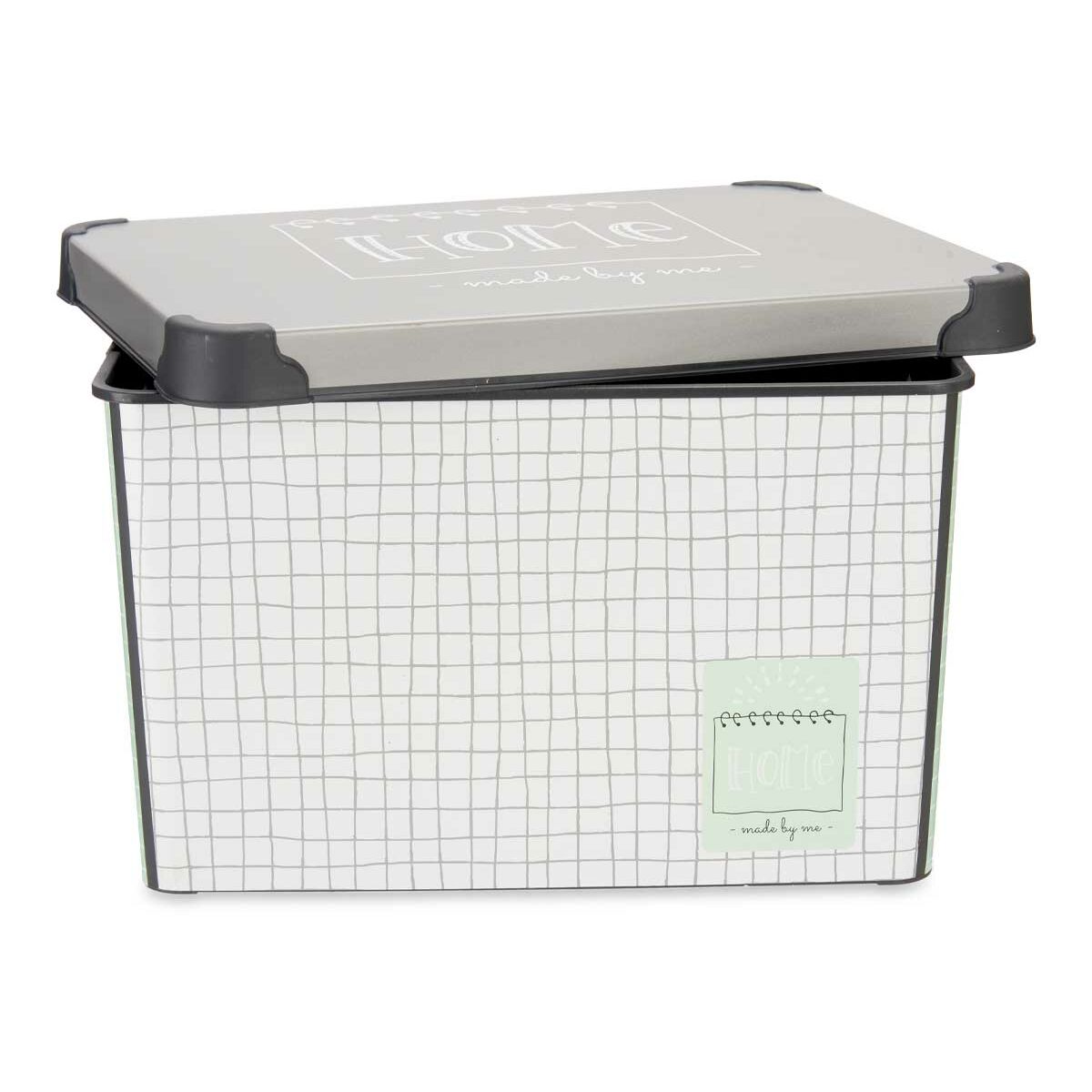 Scatola portaoggetti con coperchio Home Con griglia Grigio Plastica 17 L 28 x 22 x 37 cm (12 Unità)