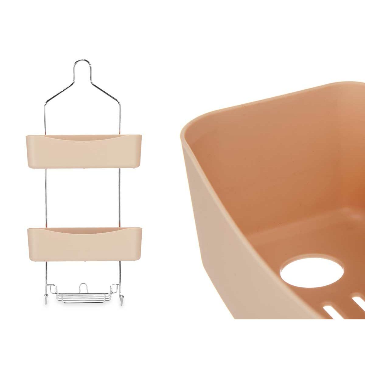 Portaoggetti da Doccia 28 x 60 x 14 cm Beige Metallo Plastica (6 Unità)