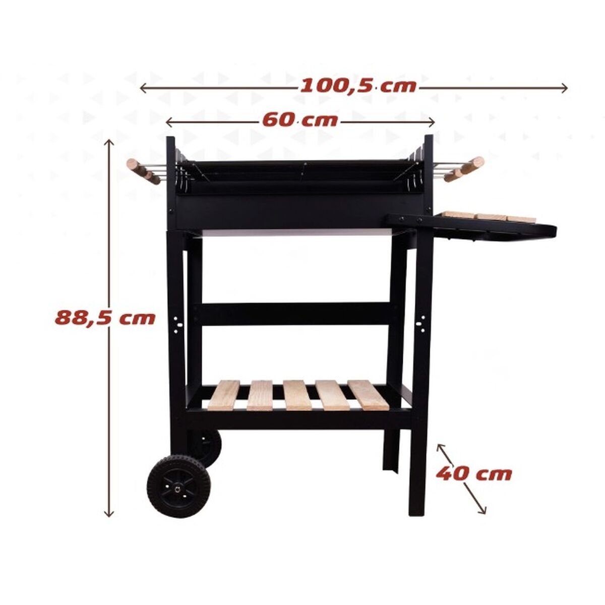 Barbecue a Carboni con Ruote Aktive Nero 100,5 x 88,5 x 40 cm