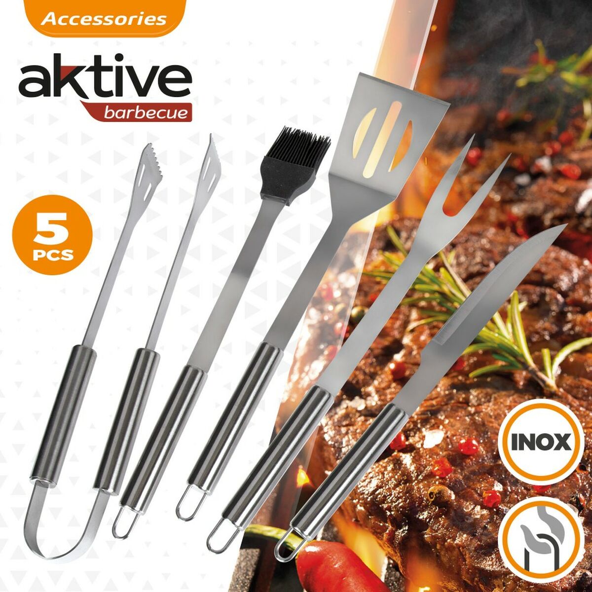 Utensili per barbecue Aktive 7,5 x 35 x 1,9 cm Acciaio inossidabile Silicone 12 Unità (5 Pezzi)