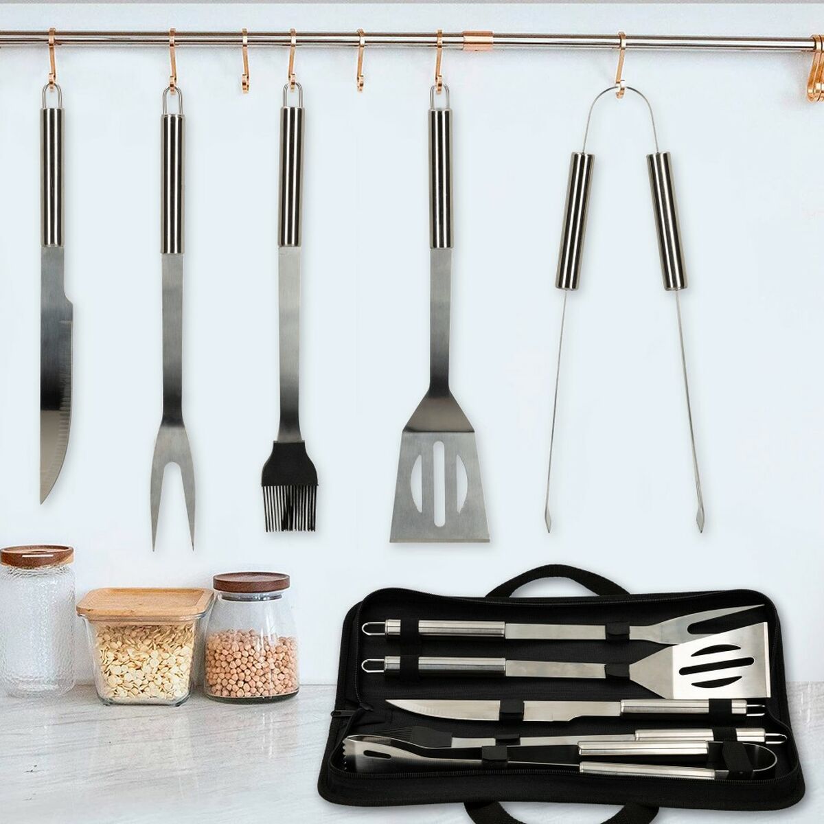 Utensili per barbecue Aktive 7,5 x 35 x 1,9 cm Acciaio inossidabile Silicone 12 Unità (5 Pezzi)