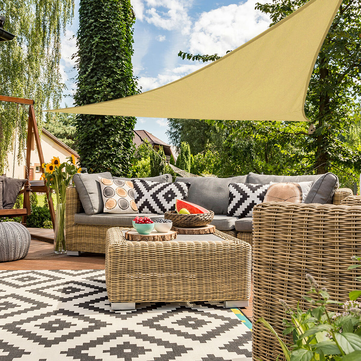 Tenda Aktive Triangolare 360 x 0,5 x 360 cm Poliestere Crema (4 Unità)