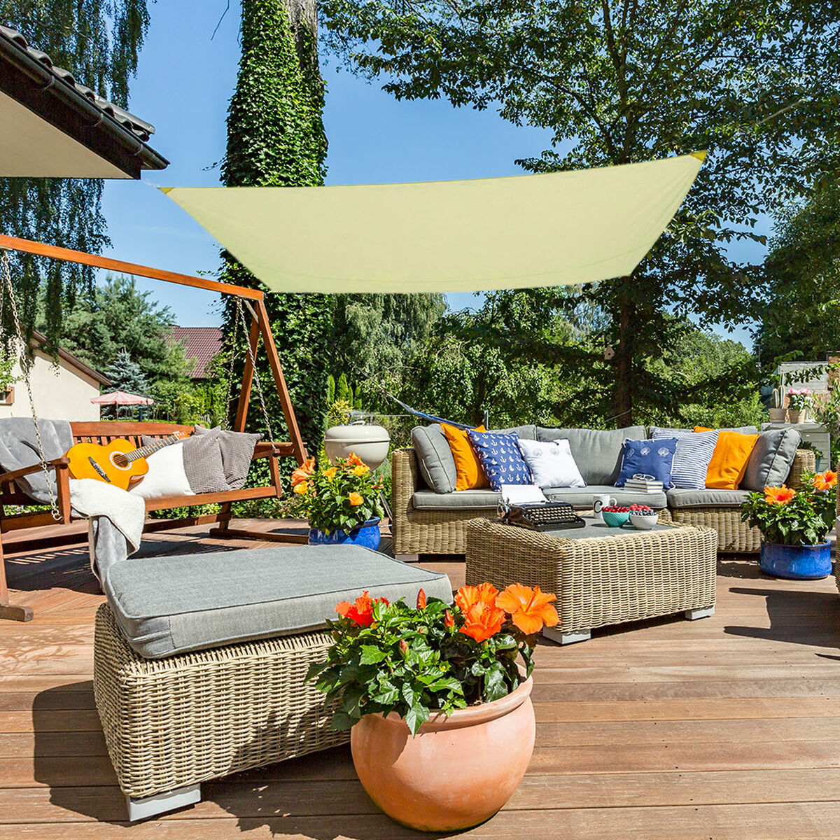 Tenda Aktive Triangolare 300 x 400 cm Poliestere Crema (4 Unità)