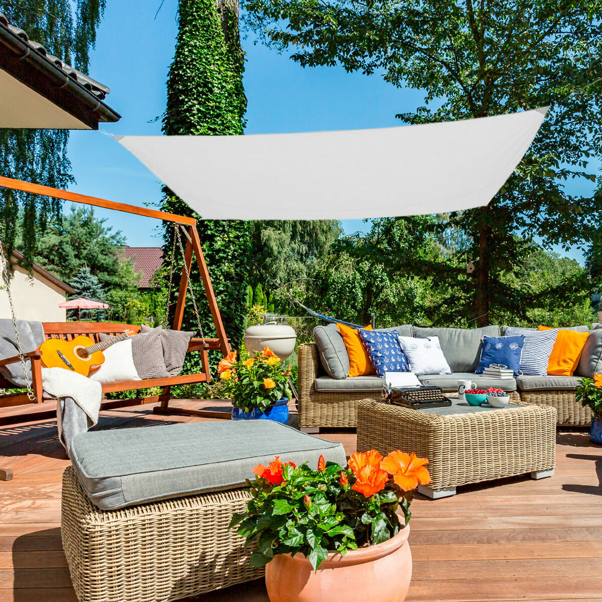 Tenda Aktive Triangolare 300 x 400 cm Poliestere Bianco (4 Unità)