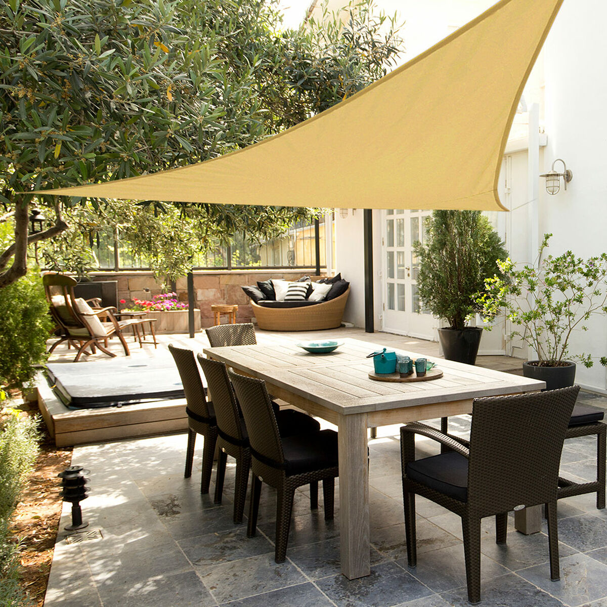 Tenda Aktive Triangolare 500 x 500 cm Poliestere Crema (4 Unità)