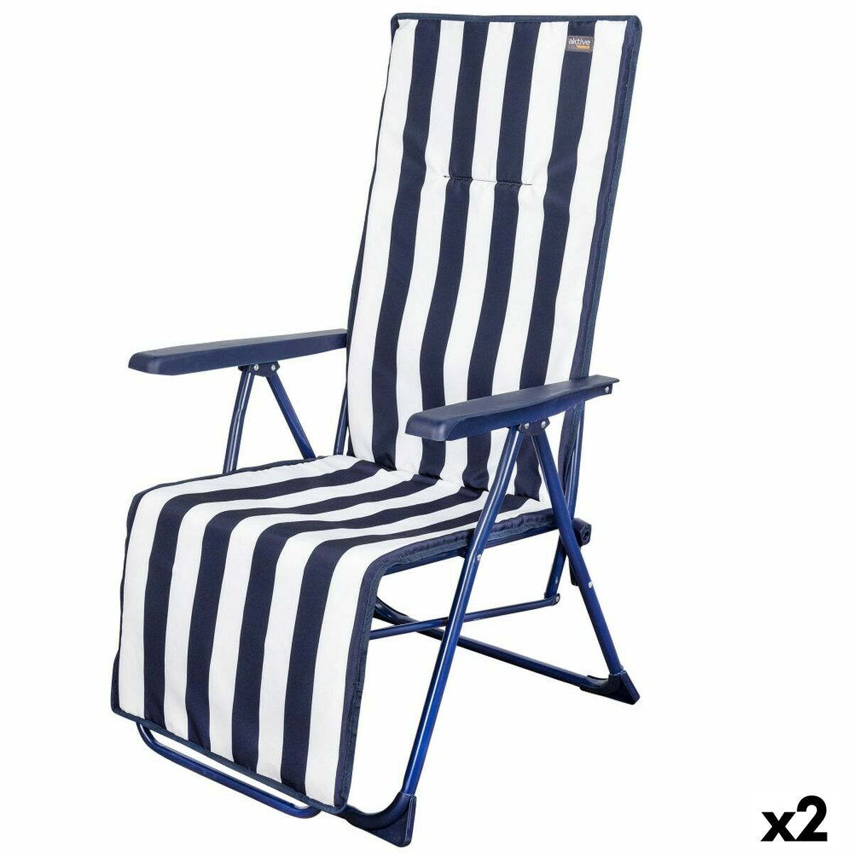 Lettino prendisole Aktive Bianco Blu Marino Reclinabile A strisce 147 x 70 x 48 cm (2 Unità)