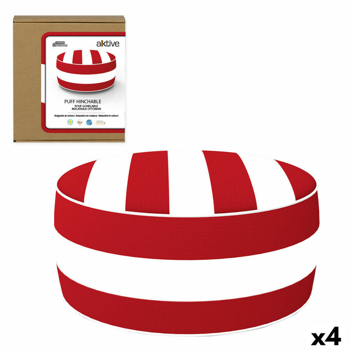 Pouf Gonfiabile Aktive A strisce 53 x 23 x 53 cm Coloniale (4 Unità)