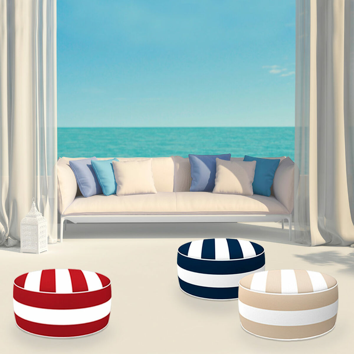 Pouf Gonfiabile Aktive A strisce 53 x 23 x 53 cm Coloniale (4 Unità)